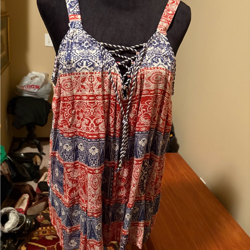 Jessica Simpson Red and Blue Patterned Top